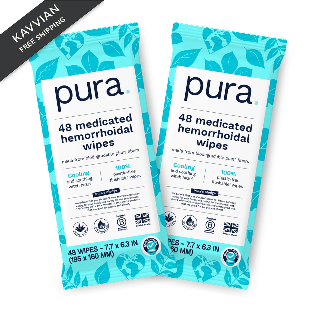 Pura XL Flushable Medicated Wipes for Hemorrhoid 48 Count (Pack of 2), White