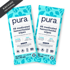 Pura XL Flushable Medicated Wipes for Hemorrhoid 48 Count (Pack of 2), White