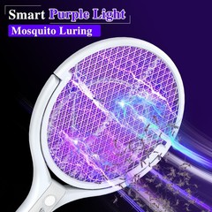 Electric Fly Swatter Racket Rechargeable Bug Zapper with Telescopic Extension，o
