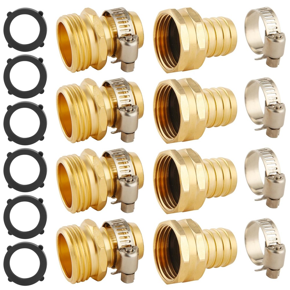 4 Set Brass Garden Hose Repair Connector Kit with 4 Set, Fit for 3/4″ hose