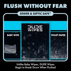 DUDE Wipes Fragrance Free Hemorrhoid Flushable 48 Count (Pack of 3), White