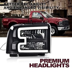 LED DRL Headlamps For Ford F250-F550 Super Duty 05-07 Clear Lens Black Housing