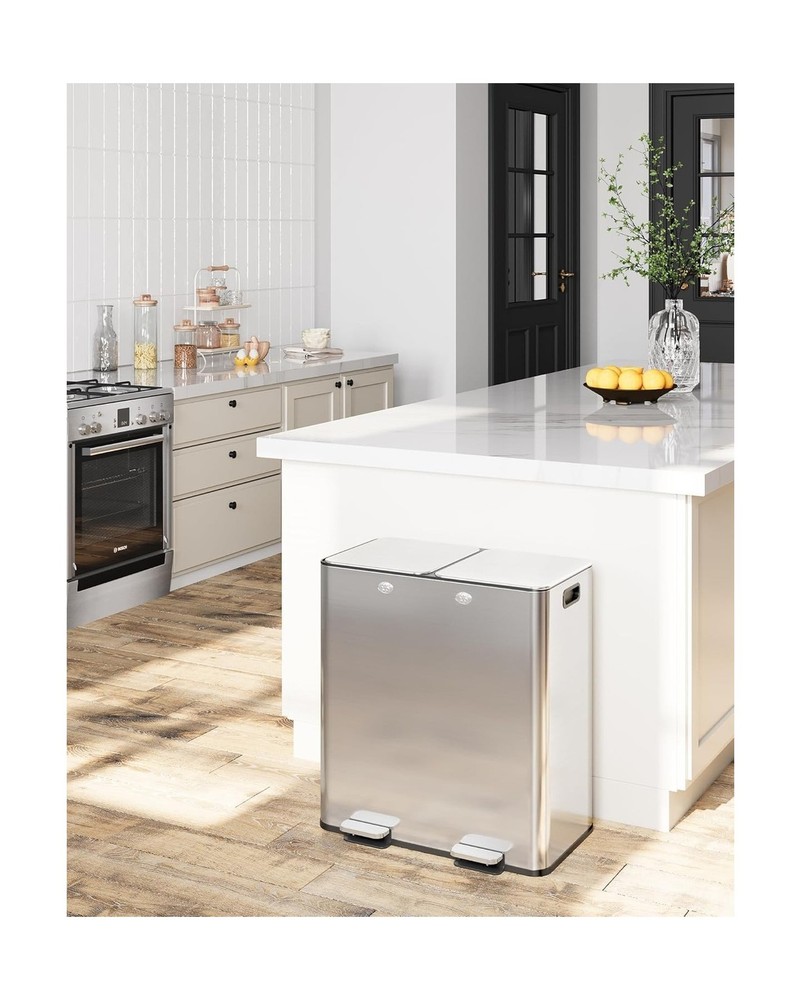 GarveeHome 60L/16 Gal Dual Compartment Trash Can, Stainless Steel Kitchen Gar…