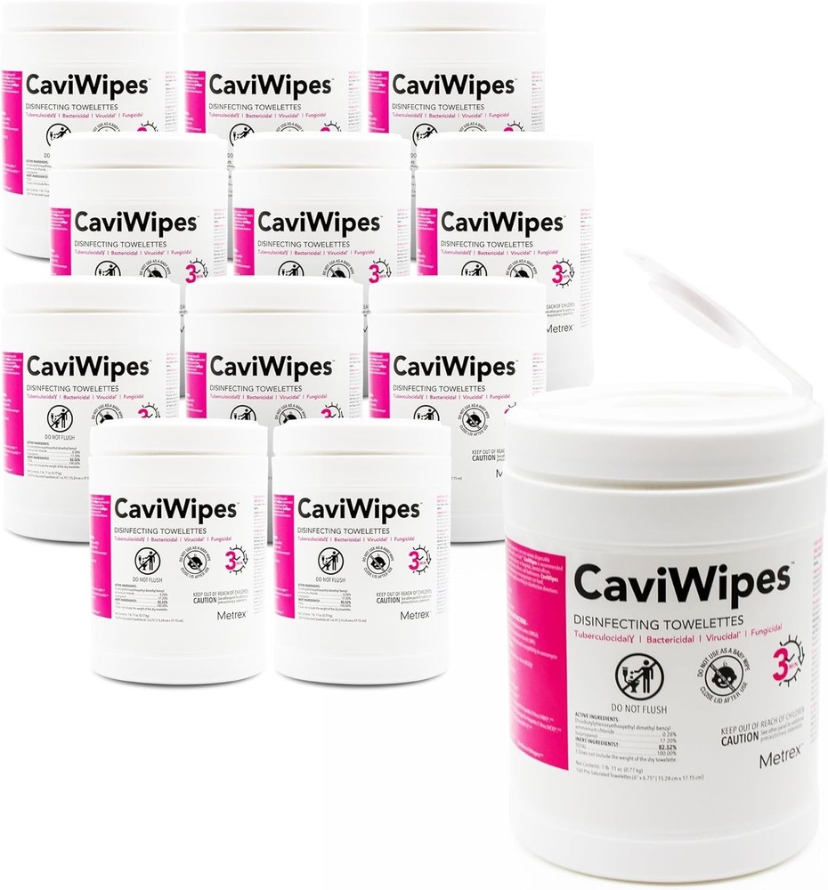 12 Case Metrex Towelettes Wipes CaviCide 13-1100 Healthcare Laboratory Cleaning