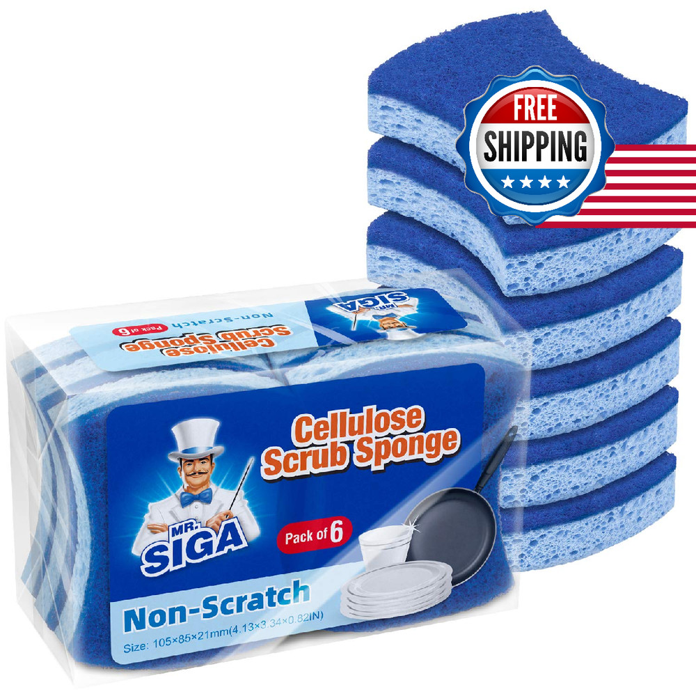 Mr.Siga Non-Scratch Cellulose Scrub Sponge Dual-Sided Dishwashing Sponge For