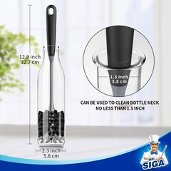 MR.SIGA Long Handle Bottle Brush, Flexible Scrub 2 Count (Pack of 1), Black