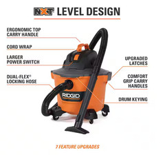 RIDGID 9 Gal. 4.25 Peak HP NXT Wet/Dry Vac w/ Debris Filter, Locking Hose & Acc.