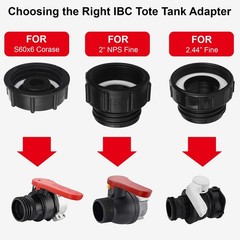 Mzcvriru 3-Size 275-330 Gallon IBC Tote Adapter, 2.44-inch, 2-inch, Black