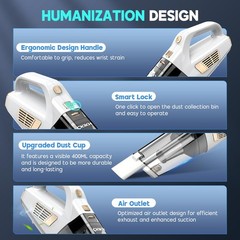 CKIKH Handheld Vacuum Cordless, 15000PA Strong Suction Hand Held White & Gold