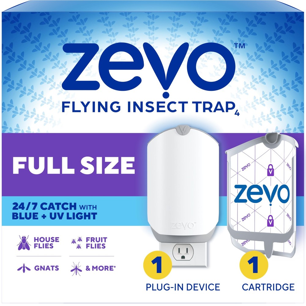 Zevo Flying Insect Trap – Plug-in Indoor Fly 1 Device & 1 Cartridge, White