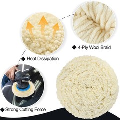 6 PCS Wool Buffing Polishing Pads – 8 Inch Natural Wool Cutting Pads with Hoo…