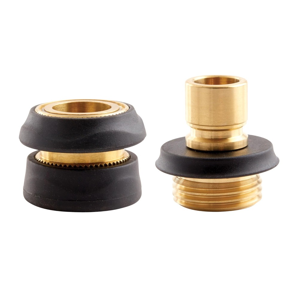 Gilmour 2pc Hose Connector Set, Brass Garden Quick Connect 1 Black