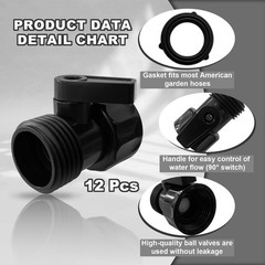 12 PCS 3/4” Plastic Garden Hose Shut Off Valve,Water Shut-Off Ball 12 Valves