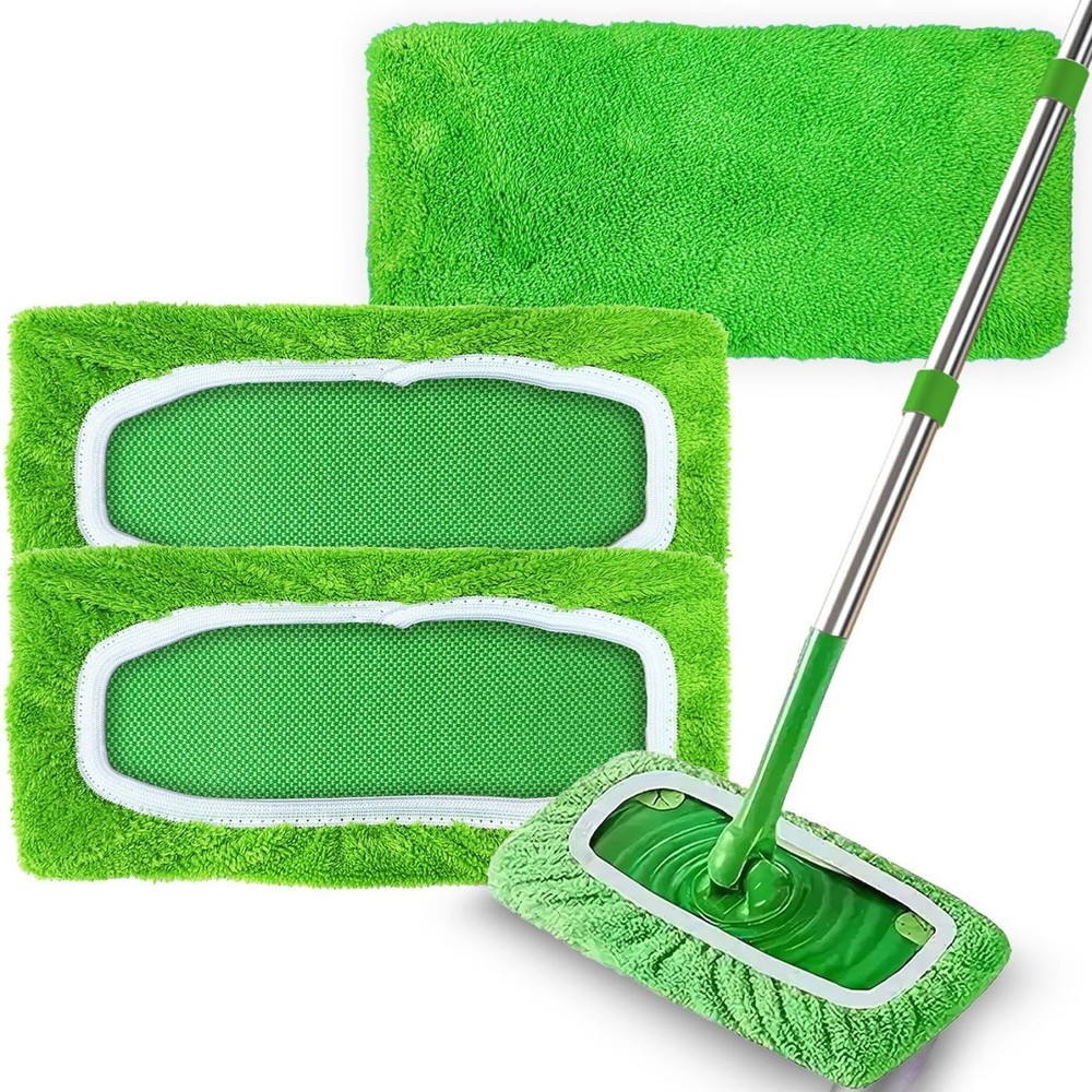 3 Pack Reusable Microfiber Mop Pads Compatible 25.5×11.5cm, 3 (Green)