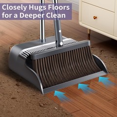 Broom and Dustpan Set, 51.6″ Long Handle with Combo Set Gray