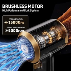 Cordless Car Vacuum Cleaner: Handheld Vacuum with 16000Pa Strong Suction, Brushl
