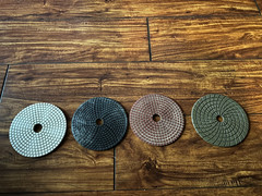 Cyclone wet polish pad 5″ 100 grit, Recon pad. 200 Grit, Xpeed pad 800 grit, +1
