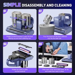 Mattress Vacuum Cleaner, 16kPa Bed Cleaner with 253.7nm Bluish Purple