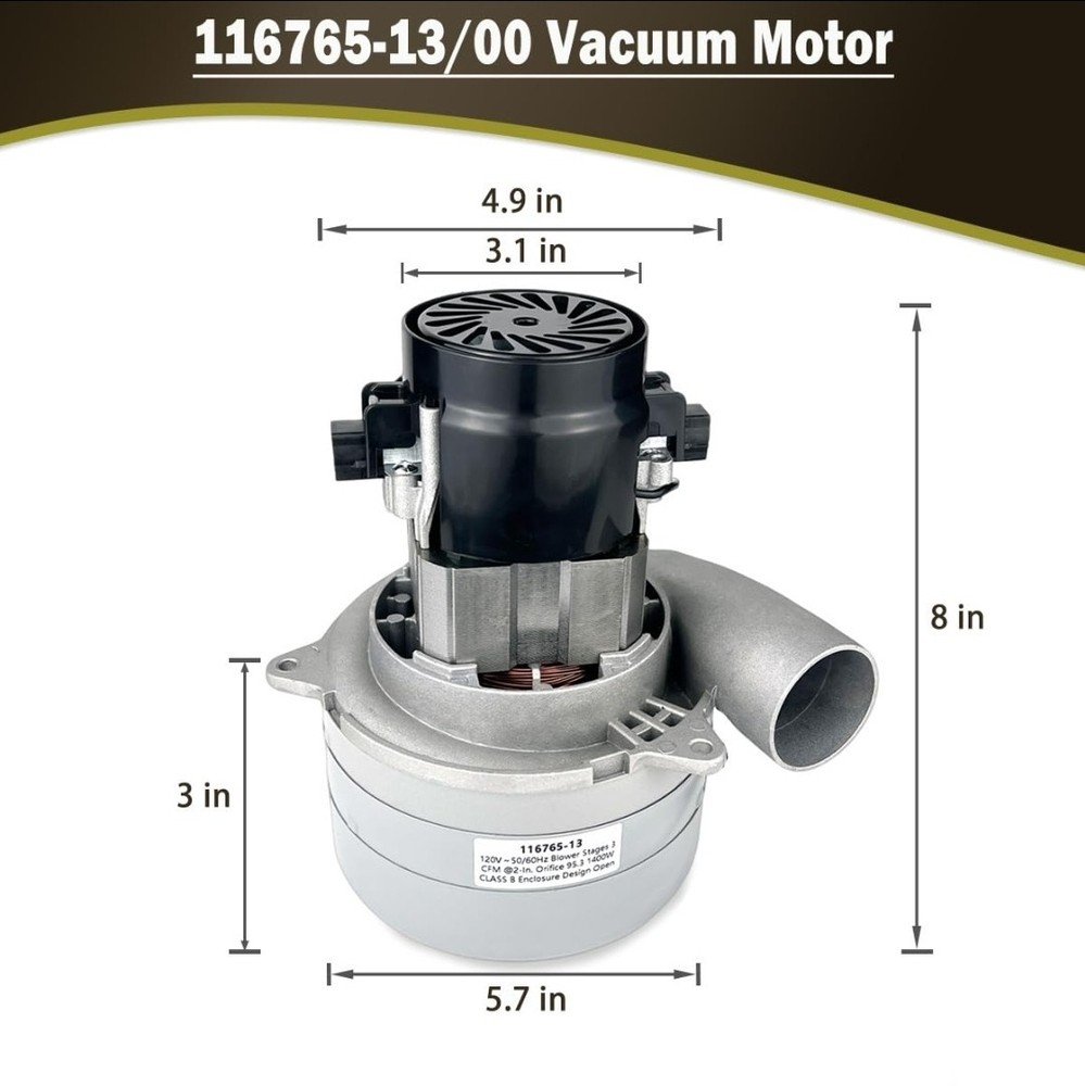 116765-13 116765-00 Central Vacuum Motor, 3-Stage High-Suction Low-Noise 5.7″…