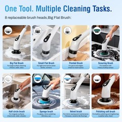 Electric Spin Scrubber, Cordless Cleaning Brush with 8 Replaceable Heads, Fiv…