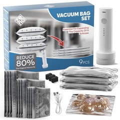 9-Pcs Travel Vacuum Bags with Electric Pump – Small, Medium, Large