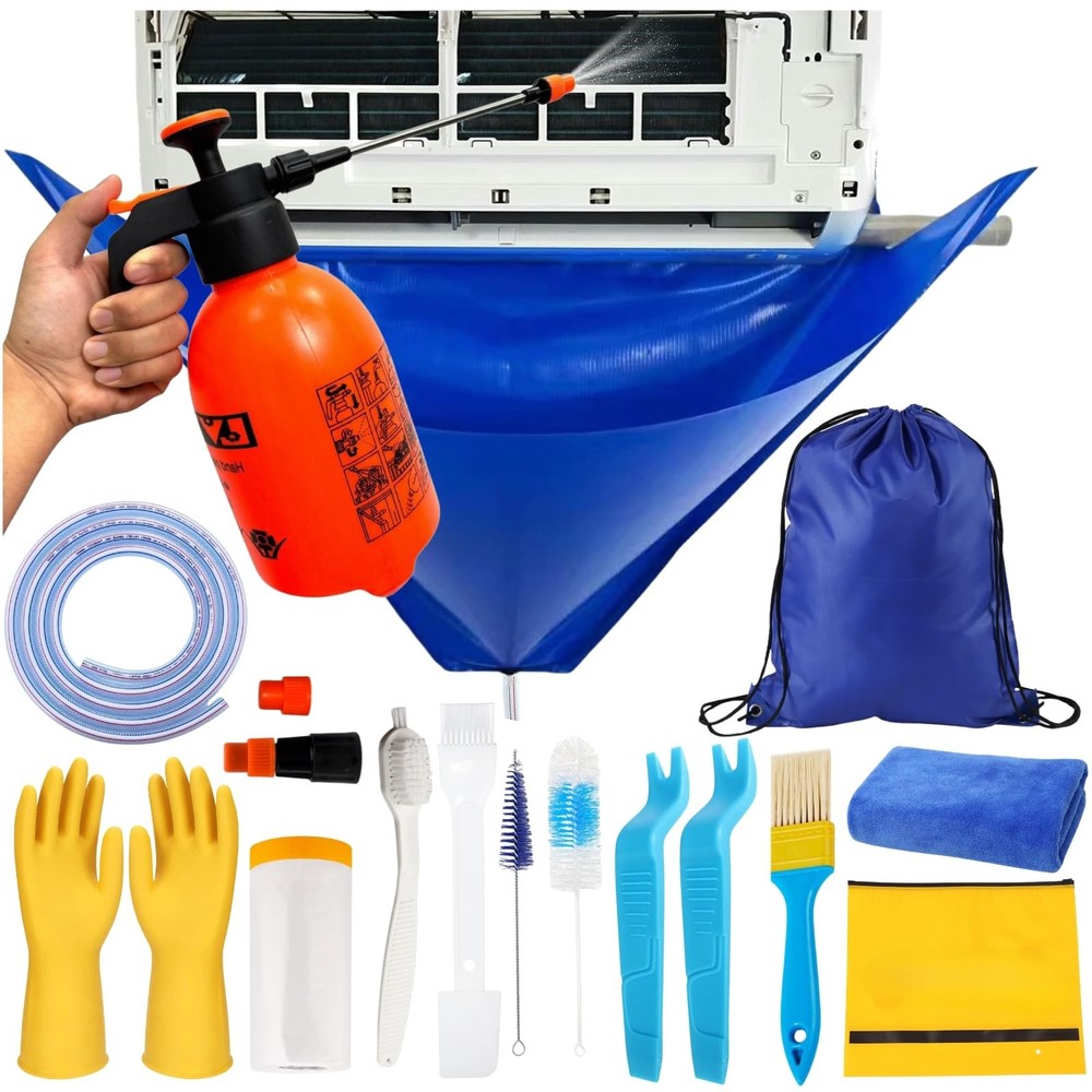 Oiktylr 18pcs Mini Split Cleaning Kit Bag, Waterproof AC Large, Blue