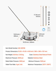 VEVOR 15 Inch 15 w/ Wand & Wheels, Stainless Steel Natural Finish