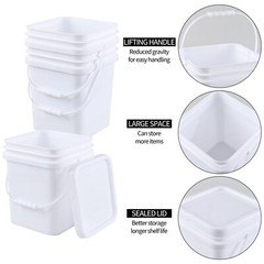 Cand 5 Gal Heavy Duty Plastic Bucket Containers W/ Sealed Lid Food Grade 4-Packs