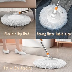 Spin Mop Bucket with Wringer System Extended Mop Handle 61＂Mop and Bucket