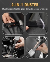 3PCS Car Interior Detailing Kit – 2 Curved Soft Bristle Brushes & 1 Dual-Head Du