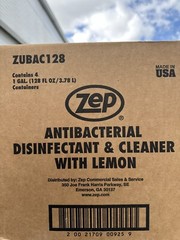 Zep Antibacterial Disinfectant Deodorize Cleaner w/Lemon 1 Gallon 128 floz-3.78L