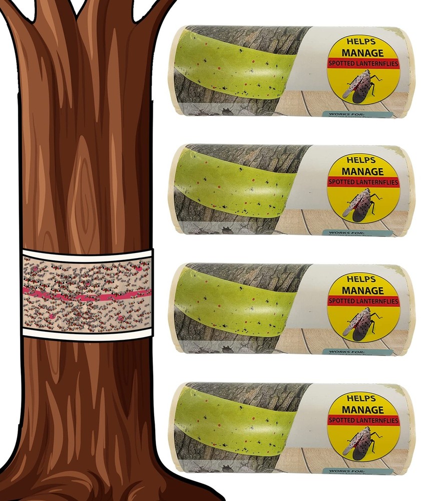 W4W, Spotted Lantern Fly Tree Trap 4 Pack (Each Roll is 30 Feet Long), Yellow