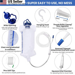 Enema Kit Anal Douche Bag 7Pcs Nozzle Colon Intestinal 1200ml, Clear