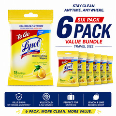 Lysol To Go Disinfecting Wipes Lemon Lime Travel Size 15 Ct 6 Pack Free Ship