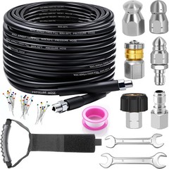 Sewer Jetter Kit for Pressure Washer, 100FT Drain 100FT, Black -100FT hose
