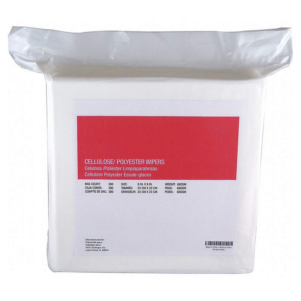 GRAINGER 30N523 Dry Wipe,9″ x 9″,White 30N523