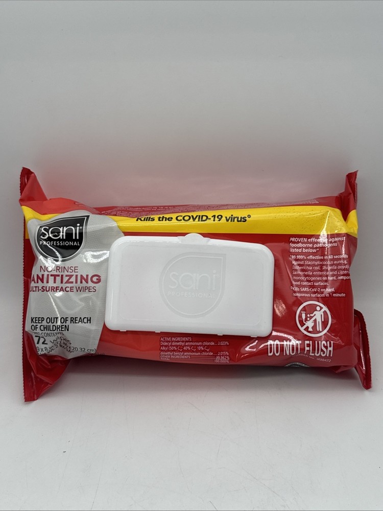 Sani Professional No-Rinse Sanitizing Multi-Surface Wipes 72ct, EXP: 03/2026