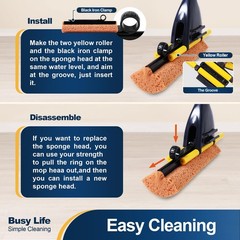 Yocada Sponge Mop Home Commercial Use Tile Floor 3 piece set, Yellow and Grey
