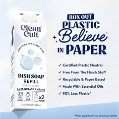Cleancult Dish Soap Liquid Refills – Plant Based 32 Fl Oz (Pack of 3)