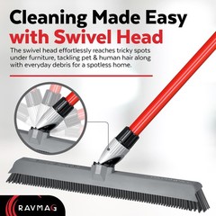 2-in-1 Silicone Rubber Broom Carpet Rake and 1 Piece Long Handle, Gray