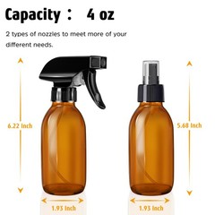 Tecohouse Glass Spray Bottles 4 OZ, Amber Empty Bottle for