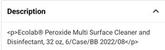Ecolab Peroxide Multi-Surface Disinfectant Cleaner RTU 32 fl oz, 6 Pack