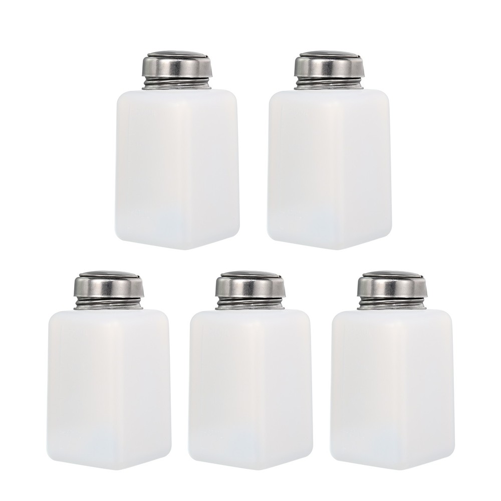 5 Pcs White 200ml Alcohol Push Down Pump Dispenser Bottle Press