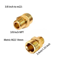 2 Pcs M22 Pressure Washer Fittings, Brass 3/8 Inch 14mm, 0.375 inches,