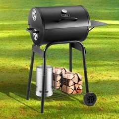 Outdoor Charcoal BBQ Grill Barrel Smoker w/ Side Table 500 Sq In Black