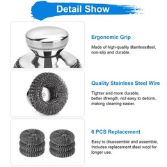 7PCS Steel Wool Scrubber Pads, Stainless Set with 1PCS Silver