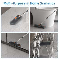 Scrub Brush with Long Handle, Floor Squeegee Broom for Gray