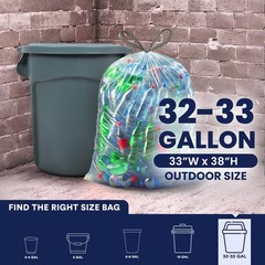 Plasticplace 32-33 Gallon Recycling Bags 0.9 Mil Clear Drawstring Garbage Can