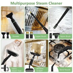 Steam Cleaner, Portable Steamer for Cleaning with 16pcs Normal, Green