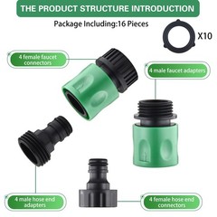 16 Pieces Garden Hose Quick Connect Fittings 3/4 Inch Plastic 16 PS, Green